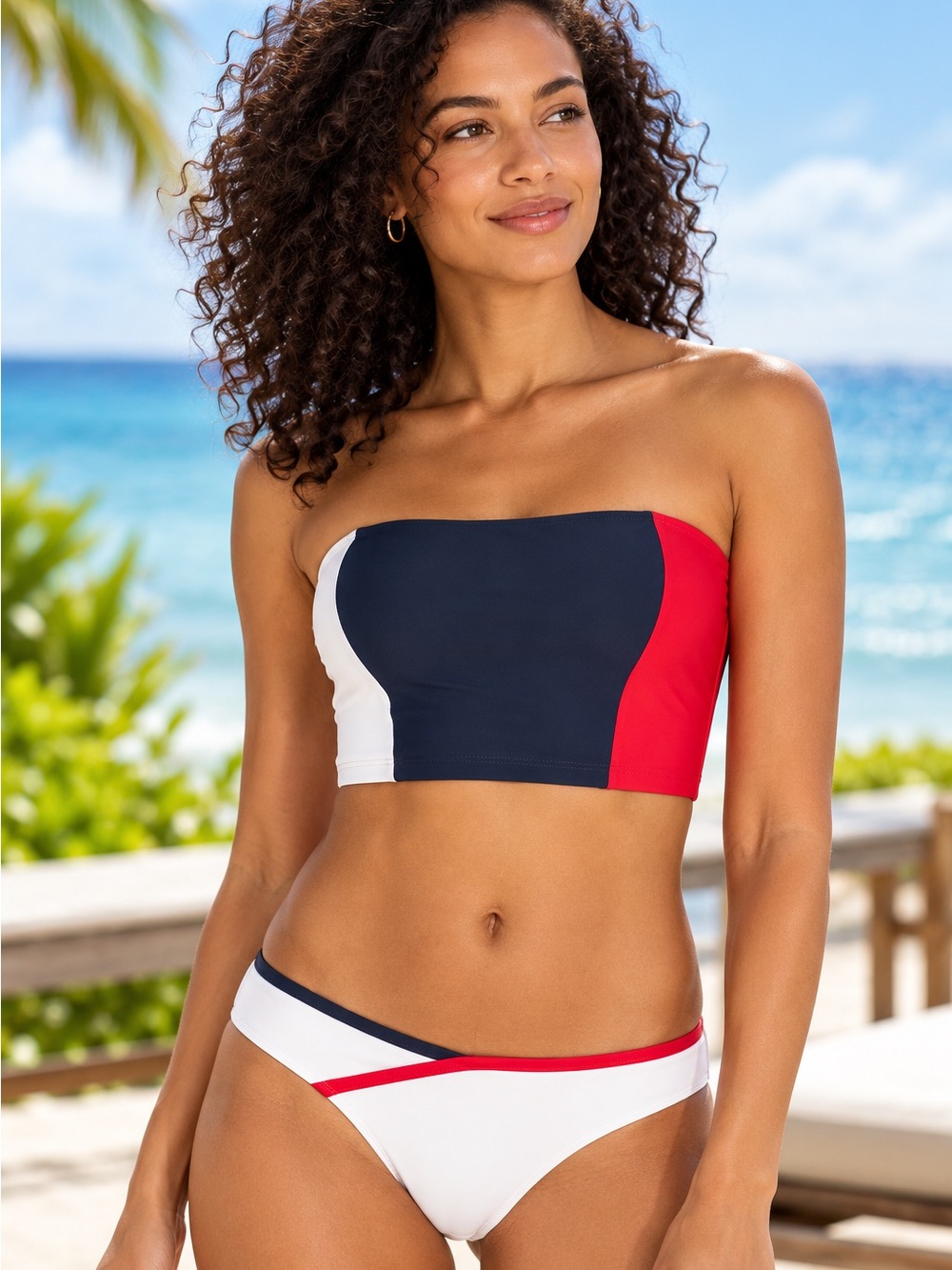 Tommy Hilfiger Colorblock Longline Bandeau Bikini Top Size L